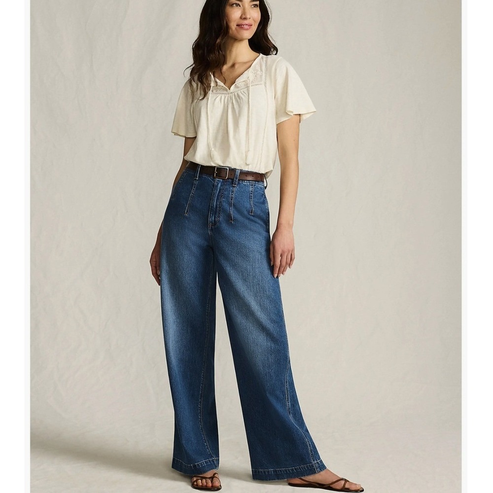 Soft Demin High Rise Wide Leg Trouser Jeans Sz10 Lands' End IndieSleaze Heritage
